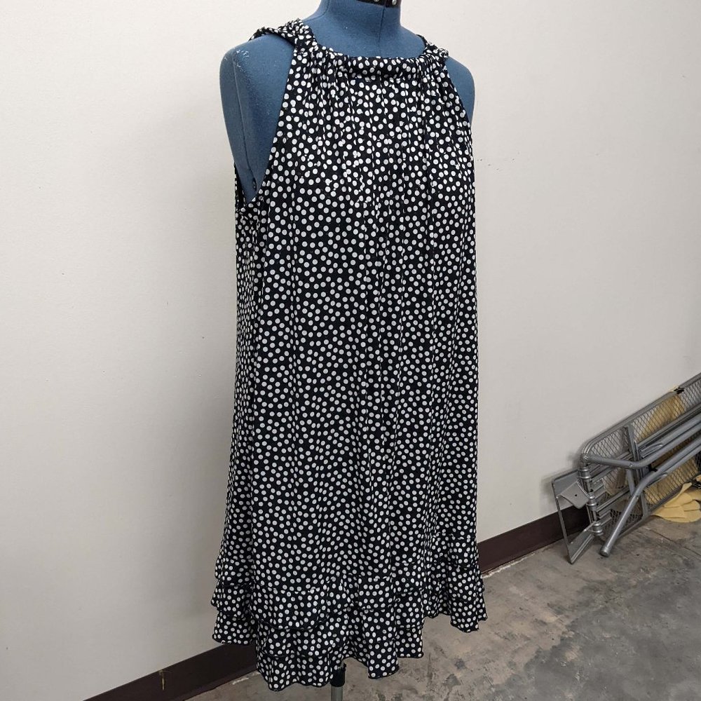 MSK Plus Size Black & White Polka Dot Dress Ruffle Bottom Sequins 2X
